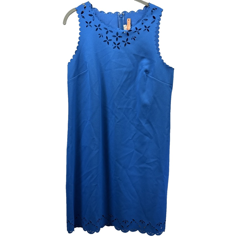 J Crew Women's Dress Size 8 Solid Royal Blue Cut Outs Neckline Hem Sleeveless